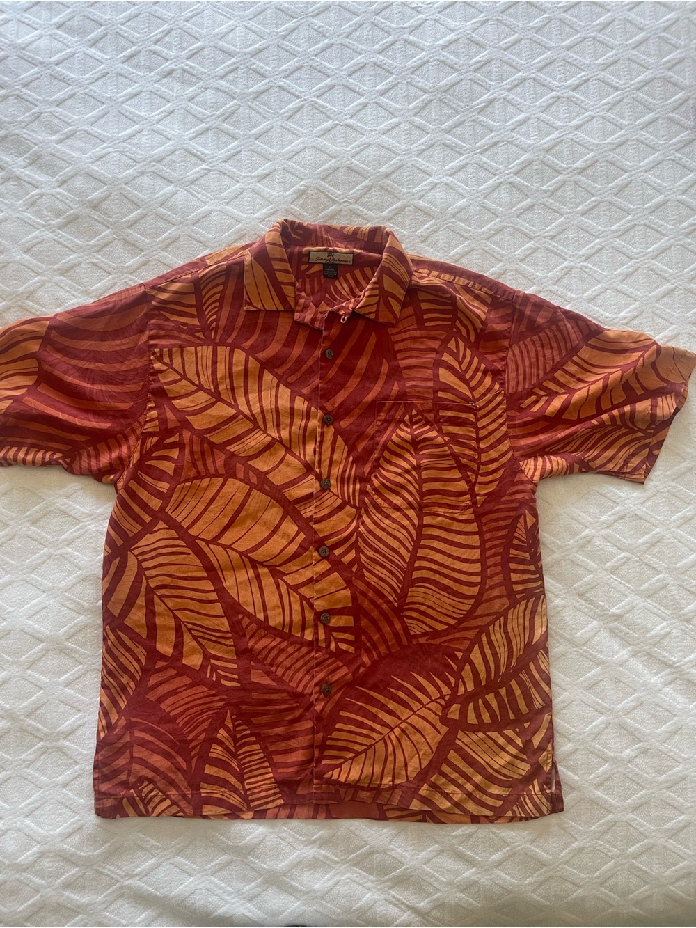 Tommy Bahama Short-Sleeve‎ Leaf Print Shirt in Rust and Gold